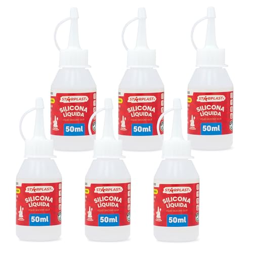 Starplast Silicona Líquida Pack 6 50ml - Transparente para goma eva, papel, cartón, cuero, tela y madera. Cierre con tapón. Ideal para manualidades, artesanía o maquetas.