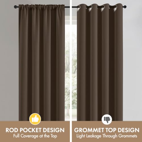 Image of MIULEE Chocolate Brown Blackout Bedroom Curtains 54 Inches Long 4 Panels | Solid Light Blocking Drapes, Room Thermal Insulation, Privacy Window Treatment Curtains,Top and Bottom Rod Pocket