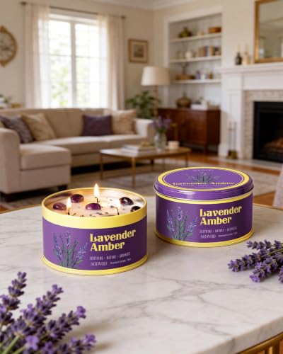 Image of AOOVOO Lavender Amber Candles for Relaxation - 2 Pack Scented Candle