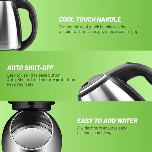 Image of HAVOK 1500W Electric Kettle 1.8L Stainless Steel Water Boiler | Instant Fast Boiling Kettle with Auto Shut Off & Boil Dry Protection | 360 Cordless Base, LED Indicator for Tea Coffee Soup (Silver)