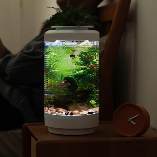 Image of Small Fish Tank 1.2 Gallon Aquarium Starter Kit Desktop Mini Fish Bowl Small Betta Fish Tank with Plant Pot (Forest)