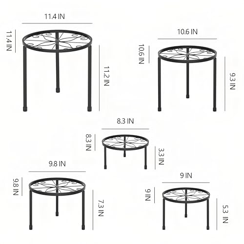 5 Pack Plant Stand Indoor and Outdoor Metal Plant Stand, Anti-Rust Iron Heavy Duty Flower Pot Stands for Multiple Plant, Black Potted Plant Holder for Garden Home by EIHUGS - Image 3