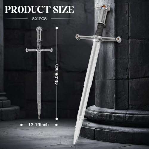 Reobrix Sword Building Sets, 45in Narthil Sword Cosplay Model Kit 99024, Double-Bladed Sword Building Blocks for Adults Teens 14+, Holy Sword Toys, Interior Decor, Gift for Anime Fans (521 Pcs)