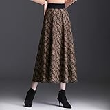 Damenmode Röcke - Mode Jacquard Stricken Faltenrock, Weibliche Hohe Taille Plus Größe Midlong Röcke, Herbst Winter Frauen Plissee Temperament Lose Großer Schwingender Langer Rock, Kaffee, Einheitsg
