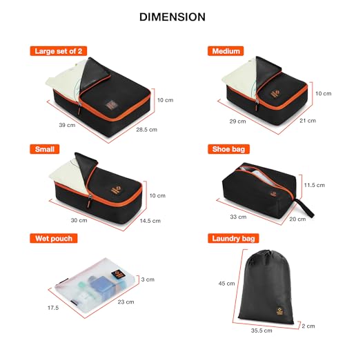 Image of Nasher Miles Packing Cube Set of 7 | Polyester Luggage Travel Organizer with Laundry Bag for Clothes, Shoes & Accessories (Black)