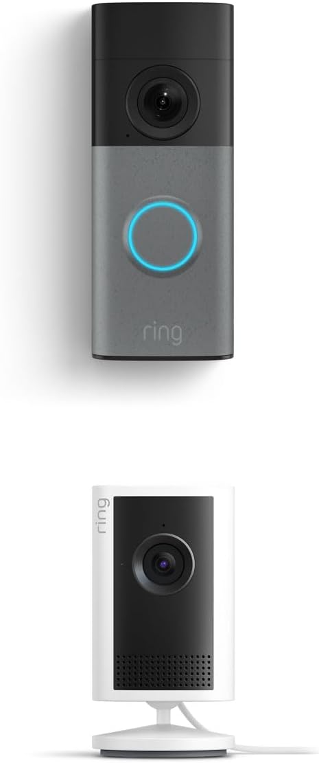 Wired Doorbell (newest model), Speckled Gray with Indoor Cam Plus, White