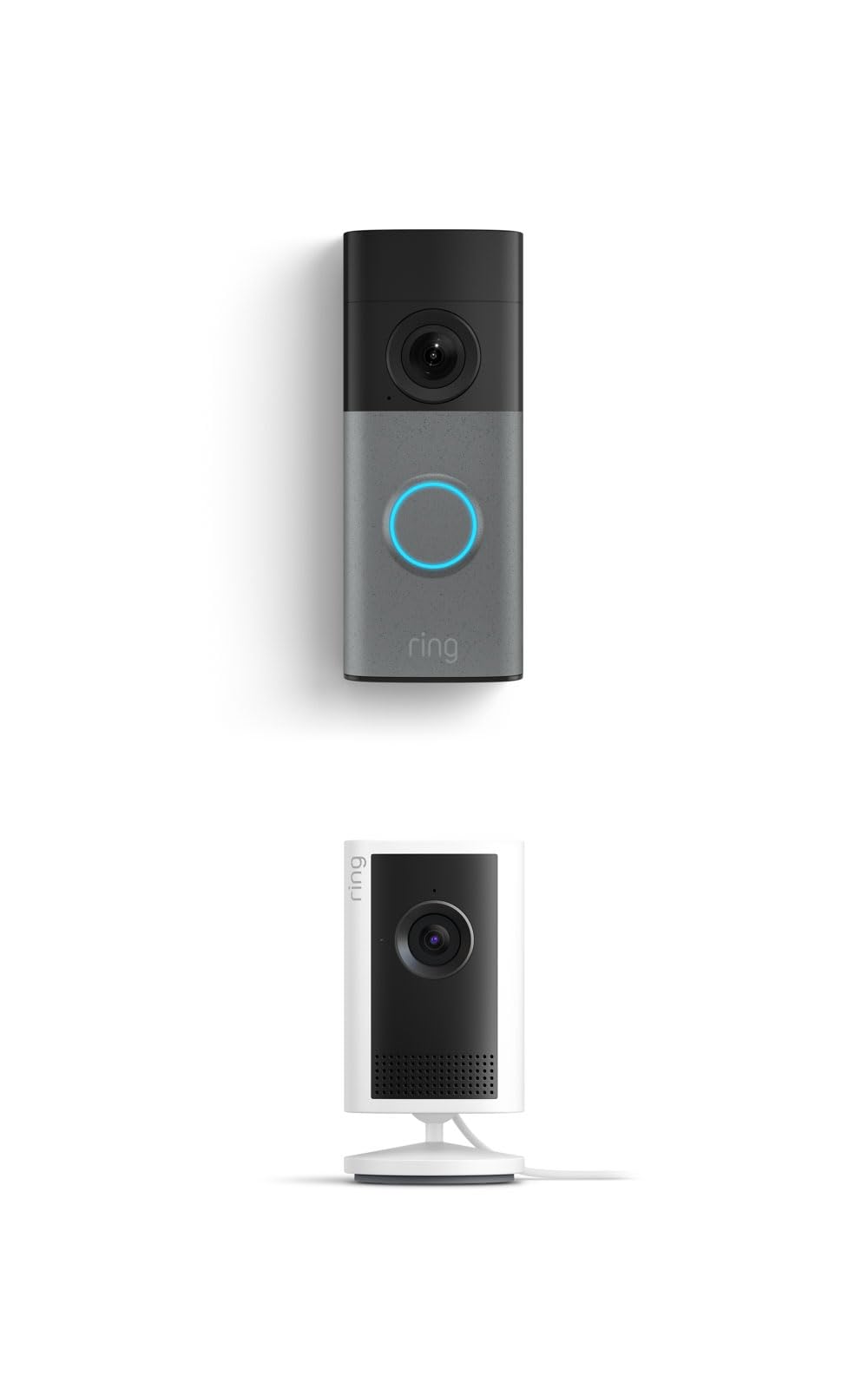 Ring Wired Doorbell (newest model), Speckled Gray with Indoor Cam Plus, White