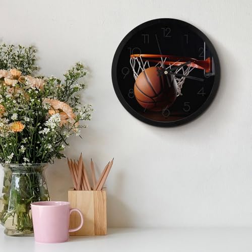 Horloge murale à piles basket-ball silencieuse et grande
