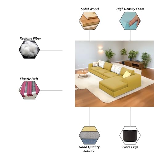Image of Koza RHS 6 Seater L Shape Sofa Set for Living Room (Yellow Fabric) Premium Fabric Sofa