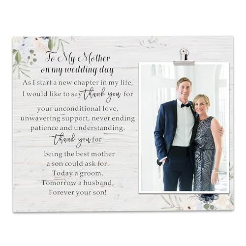AZVAUUY Mother of The Groom Gifts from Son, Wooden Picture Frame for 6"x 4" Photo, Thank You Gifts For Mom, To My Mother Keepsake On My Wedding Day, Wedding Keepsake Desk Decor