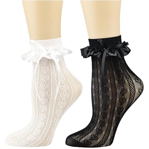 BIVOLU Womens Ankle Socks Lace Ruffle Frilly Cotton Cute Princess Ankle Dress Socks for Girl 2 Pack Cover