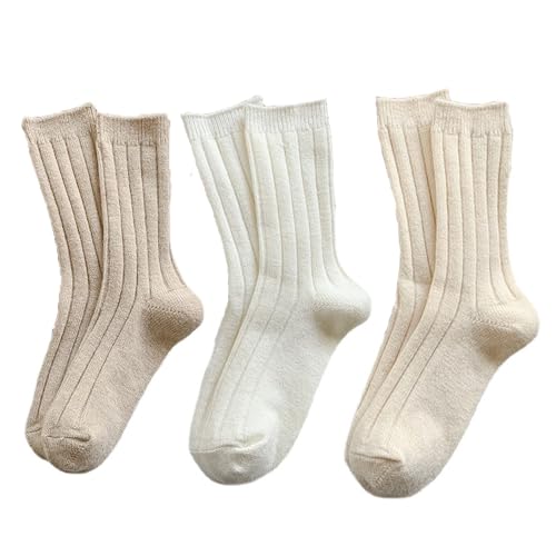 3 Pairs Cute Crew Socks for Women Fall Knit Cotton Socks Granola Girl Aesthetic Long Slouch Socks Gifts for Women