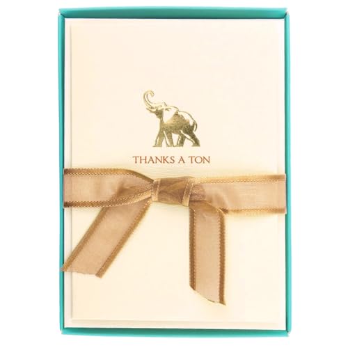 Image of Graphique Elephant La Petite Presse Boxed Notecards - 10 Embossed and Embellished Gold Foil inchThanks a Ton inch Elephant Notes with Matching Envelopes, 3.25 inch x 4.75