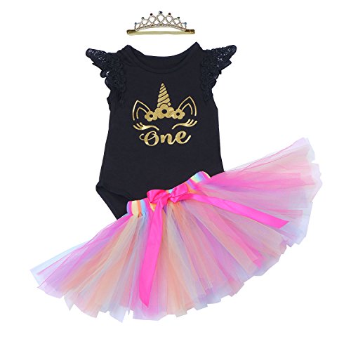 BabyPreg Bebé Niñas 1er Cumpleaños tutú con Juego de Diadema (Animale Nero, 9-12 Meses) Cover