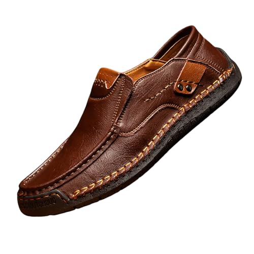 Men's Black Leather Loafers, Casual Business Shoes, Slip-On, Round Toe, Flat Heel, Maximum Cushioning, Water Resistant, Summer, Size 991 (US)