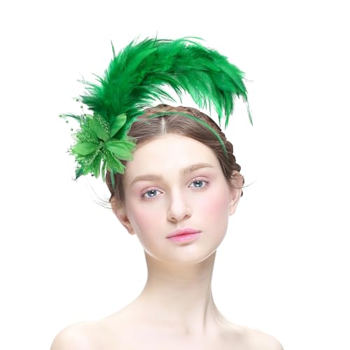 MWOOT Feather Headband, 1920s Feathered Headpiece, Green Roaring 20s Fascinators for Women Artificial Flower Feather Headwear - Image 4