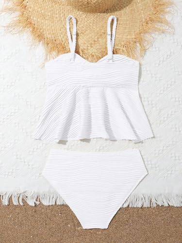 Image of OYOANGLE Girl's 2 Piece Tankini Swimsuit Textured Twist Front Ruched Ruffle Bikini Set Bathing Suits