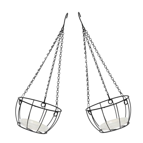 TOYANDONA Cestino Per Fioriere Sospeso in Metallo e Ferro 2 Pezzi Con Catena e Gancio Per Balcone Giardino e Patio, Portavaso Sospeso Per Esterni Per Ottimizzazione Spazio e Decorazione Angoli Verdi