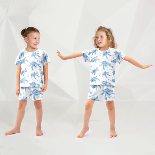 Vdsrup Sea Turtles Summer Pajamas Set Short Cotton Bubbles Water Sleepwear 2 Piece Unisex 5Y4