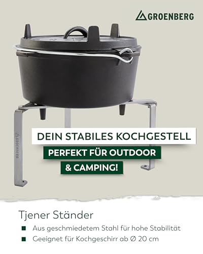 Groenberg Outdoor Kochgestell Tjener Foot Kochen Feuer Klappbar Camping Pfanne aus Stahl, Silber, 34 x 29 x 17 cm, für Outdoor-Kochen