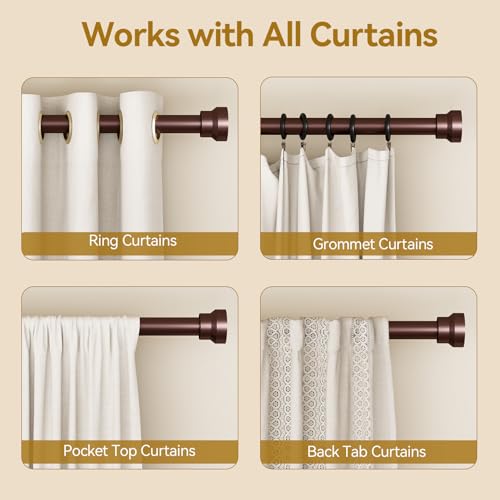 Image of YaFex Curtain Rods 2 Pack 32-57 Inch, Heavy Duty 1 Inch Curtain Rod, Bronze Short Adjustable Window Treatment Rods, Modern Design, Easy Installation