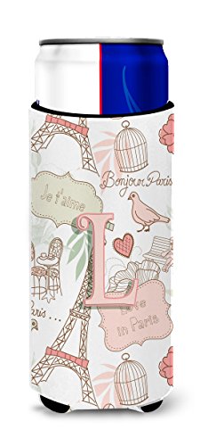 Letter L Love in Paris Pink Ultra Beverage Insulators for slim cans