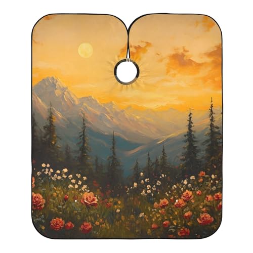 Hezely Mountains and Sunsets Hair Dye Cape, Barber Cape for Adults,Waterproof Salon Cape,Waterproof Hairdressing Styling Hair Cutting, 65