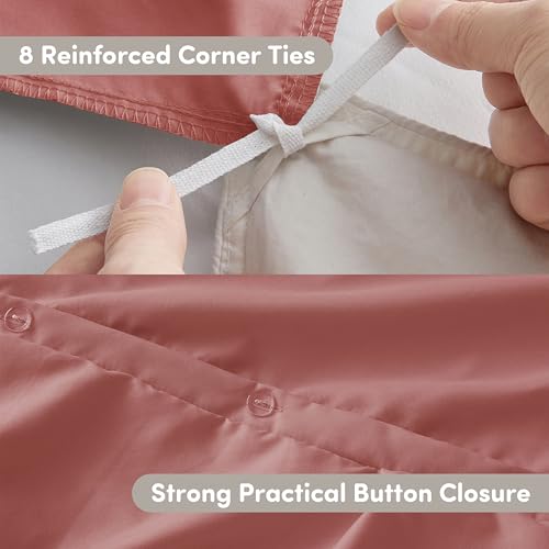 Image of Nestl Pink Clay Duvet Cover Full Size - Soft Double Brushed Duvet Set with Button Closure & Corner Ties, 3 Piece Luxurious Pinch Pleated Duvet Cover Set 80x90 Inches with 2 Pillow Shams