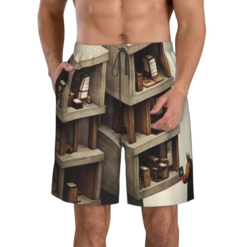 Suspended Space Men's Beach Pants-Quick-Dry & Comfortable Mens Beach Shorts for Men, Perfect for Surfing and Everyday Wear White