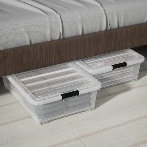 Image of 50 L Large 3 Packs Clear Plastic Under Bed Storage Container with Lid and Wheels, Under the bed Boxes