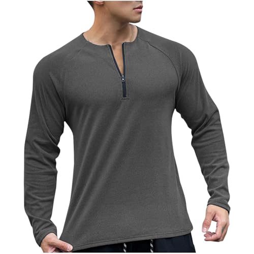 Men's Thermal Undershirt Half Zipper Collared Sports Tops Long Sleeve Slim Fit Workout Blouses Solid Pajama Tops