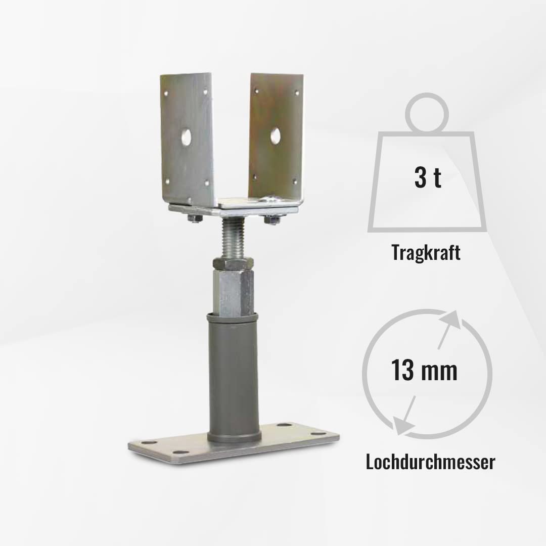 BB STANZ Pfostenträger Bodenplatte 160 x 80 x 6 mm (2 Stück) Stützfuß Bodenfuß Betonfuß höhenverstellbar verstellbar mit Lasche Trägerplatte 80 x 80 x 6 mm