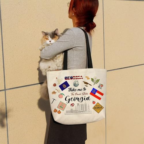 Take Me To Georgia Tote Bag Reusable Grocery Bags Aesthetic Shopping Shoulder Handbag with Interior Pocket Lightweight & Washable Stylish Georgia Travel Present for Women3