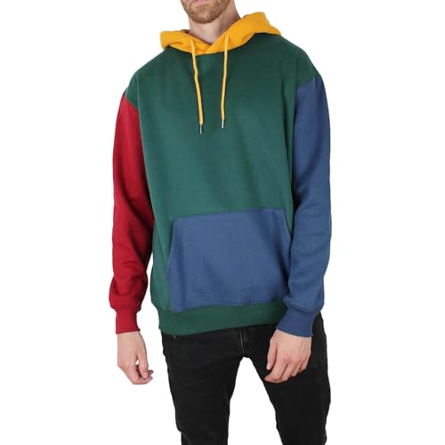 Image of Hoodie Men's Colour Block Splice Hoodie 3D Prints Long Sleeve Outwear Causal Colourful Print Vintage Sweatshirt with Hood Jumper Tops Harajuku Hip Hop Streetwear, Green, XL