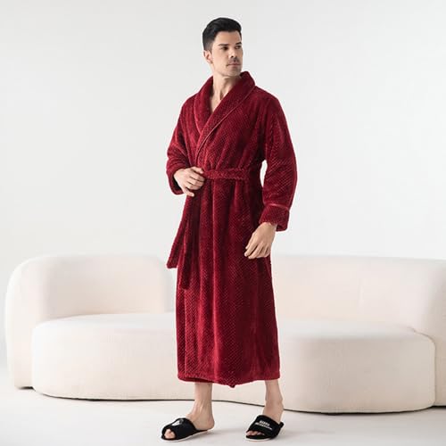 Men's Shawl Collar Fleece Bathrobe Long Spa Robe Winter Flannel Nightgown Couple Bathrobes Shower Sleepwear Homewear2