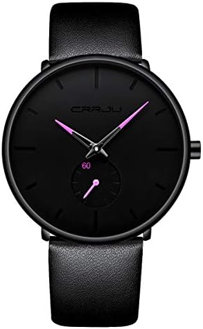 FIZILI Mens Watches Ultra-Thin Minimalist Waterproof-Fashion Wrist Watch for Men Unisex Dress with Leather Band-Purple Hands