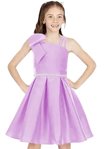 Girls Satin Interview Dress One Shoulder Short Pageant Dress Princess Formal Party Ball Gowns PT153