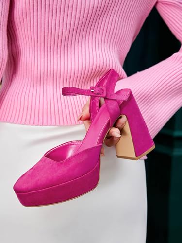 Coutgo Women's Chunky Platform High Heels Closed Toe Ankle Strap Pumps Wedding Party Dress Shoes2