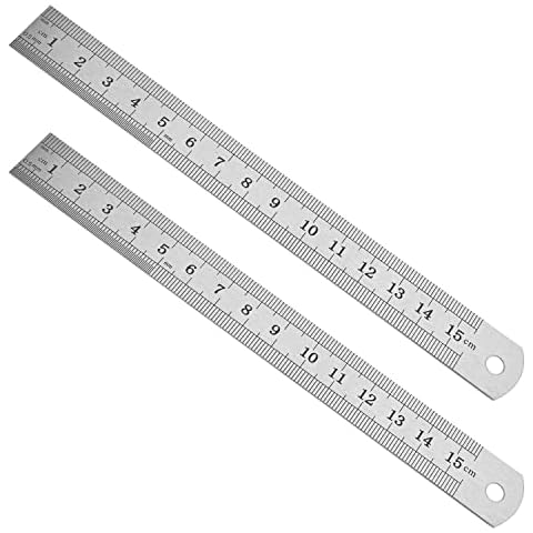 Utoolmart Straight Ruler 1mm Metric Stainless Steel Ruler 150mm Measuring Tool with Hanging Hole 2pcs Cover