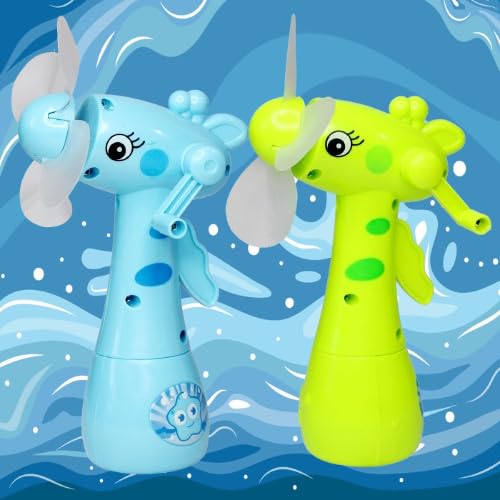 Image of Mini Pocket Fan Toy with Mist Water Spray Fan for Kids Portable Cartoon Hand-Driven Fan for Kids Cool Summer Toy for Indoor and Outdoor Multicolor (Set of 2)