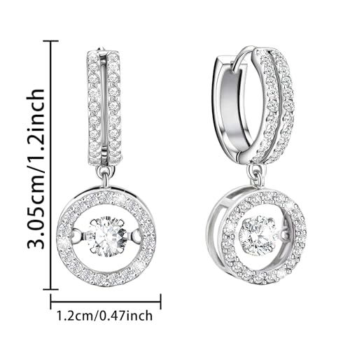 Sterling Silver Huggie Hoop Earrings with Charms Dancing Diamond Drop Earrings for Women Sparkling Round Halo CZ Dangle Hoop Earrings Clear Crystal Fashion Jewelry Gift for Daughter Mom Birthday Party 6