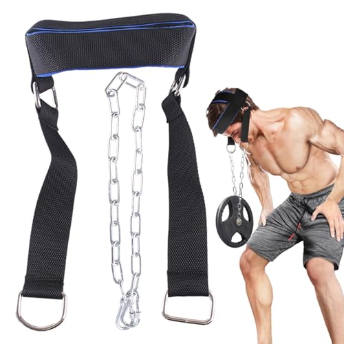 Arnés de cuello | Cinturón constructor de cuello | Arnés de cuello para levantamiento de pesas | Arnés de ejercicio ajustable - Correa de arnés de cuello de cadena de acero, ejercitador de arnés de