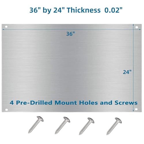 Image of 24 x 36-inch Reversible Stainless Steel Backsplash for Kitchen wall,Splatter Guard and Cooking Shield, Range Hood Accessories to Keep Kitchen Clean, Four Pre Drilled Holes for Easy Installation