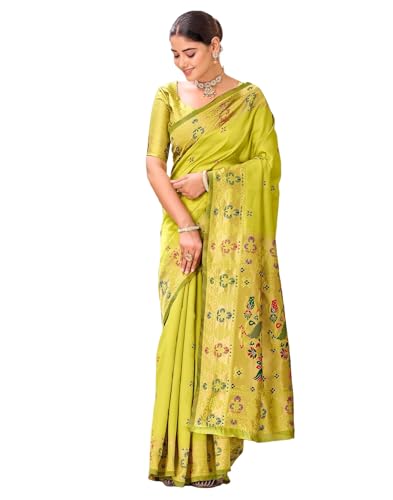 Image of SIRIL Women's Weaving Paithani Silk Saree With Unstitched Blouse Piece