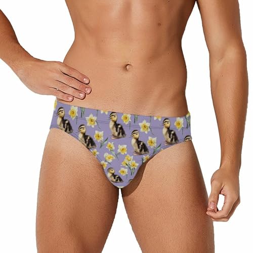 Ducks and Daffodils Flower Men's Swim Briefs Low Waist Bikini Swimsuit Underwear Beach Swimwear