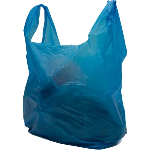 Clearly Carrier Bags - Reusable Blue Heavy Duty Shopping Bags (Pack of 400, 28x43x53cm) with Handles for Food, Clothes, Books and More