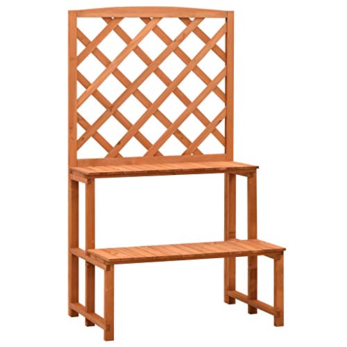 Seeye Enhance Your Garden with a Solid Firwood Plant Stand and Trellis, Functional Design for Plant Display and Growth, Orange Finish