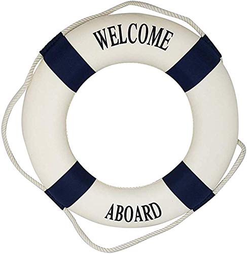 Royal Brands Welcome Aboard -Blue Nautical Decorative Life Ring Buoy - Home Wall Decor - Nautical Decor - Decorative Life Ring Preserver (13"X2"X13")