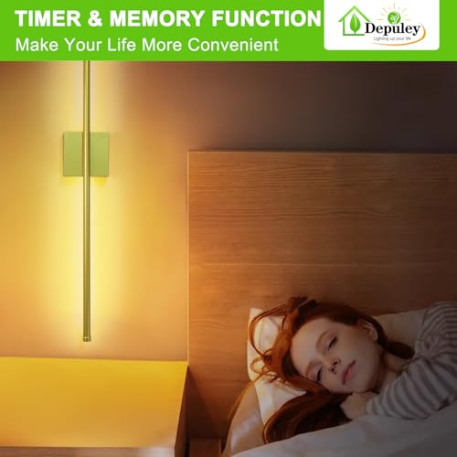 Image of Depuley Battery Operated Wall Sconce: Set of 2 Wireless Wall Lights with Remote for Bedroom - Rechargeable 15 Colors Gold Wall Lamp for Living Room Hallway Home Decor