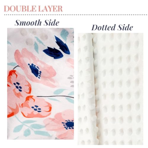 Image of Baby Plush Mink Blanket Double Layer with Dotted Backing for Baby Girl Holiday Thanksgiving (Pink Floral)